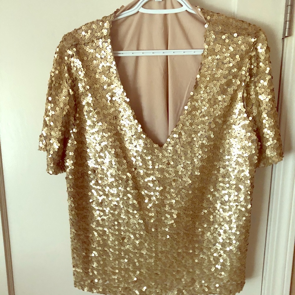 Gold sequinned deep-v top